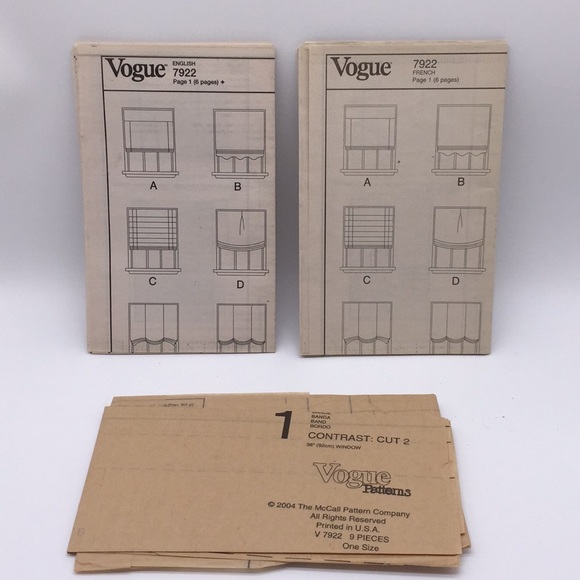 Vogue Decor V7922 Window Shades Curtains Sewing Pattern Uncut - Picture 6 of 8